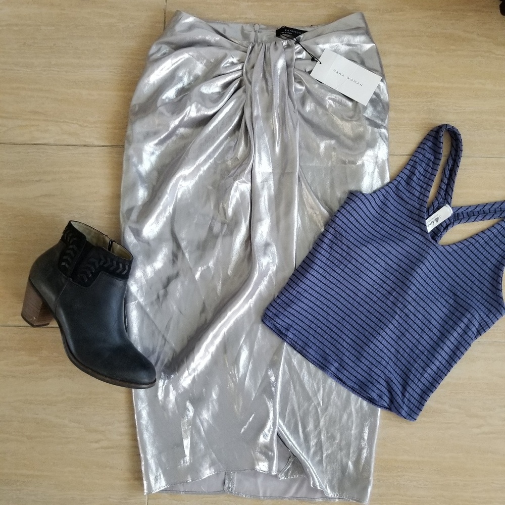 zara • metallic-effect draped skirt • J